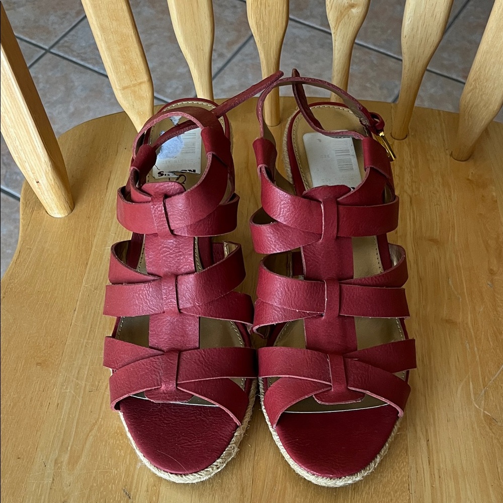 Chaps Red Strappy Wedge Sandals